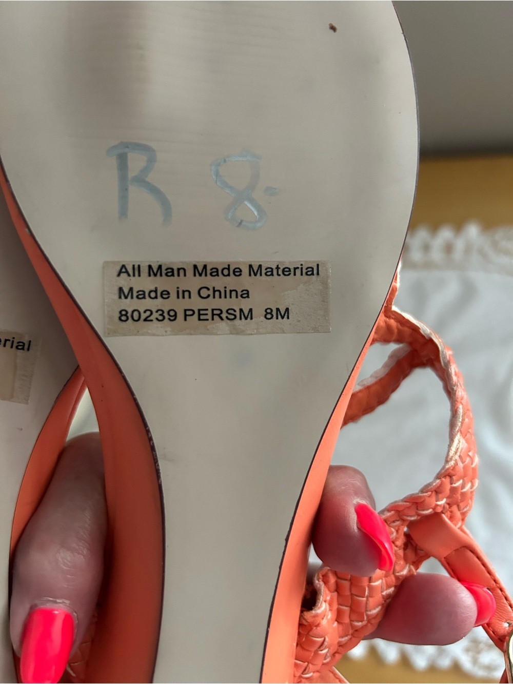 Braided T-Strap Sandals in Coral Orange - Picture 7 of 7